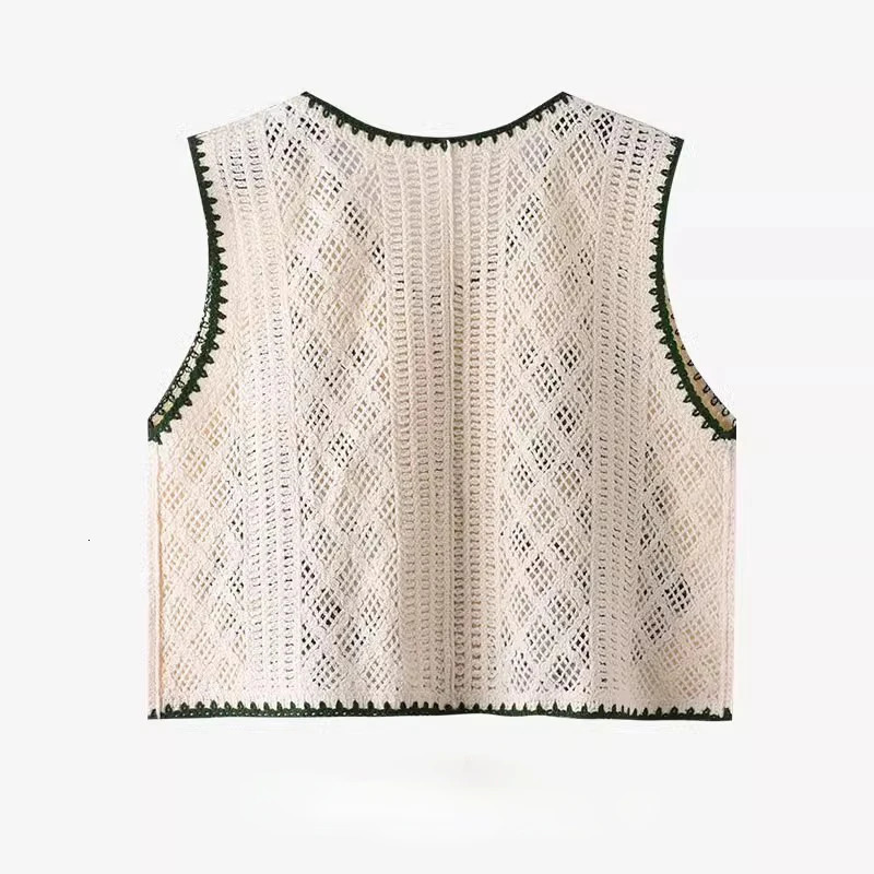 Flower Embroidery Crochet Waistcoat Top Sleeveless Button Front Vest Cardigan Women Spring Summer Vintage Fairycore Cottagecore 250530