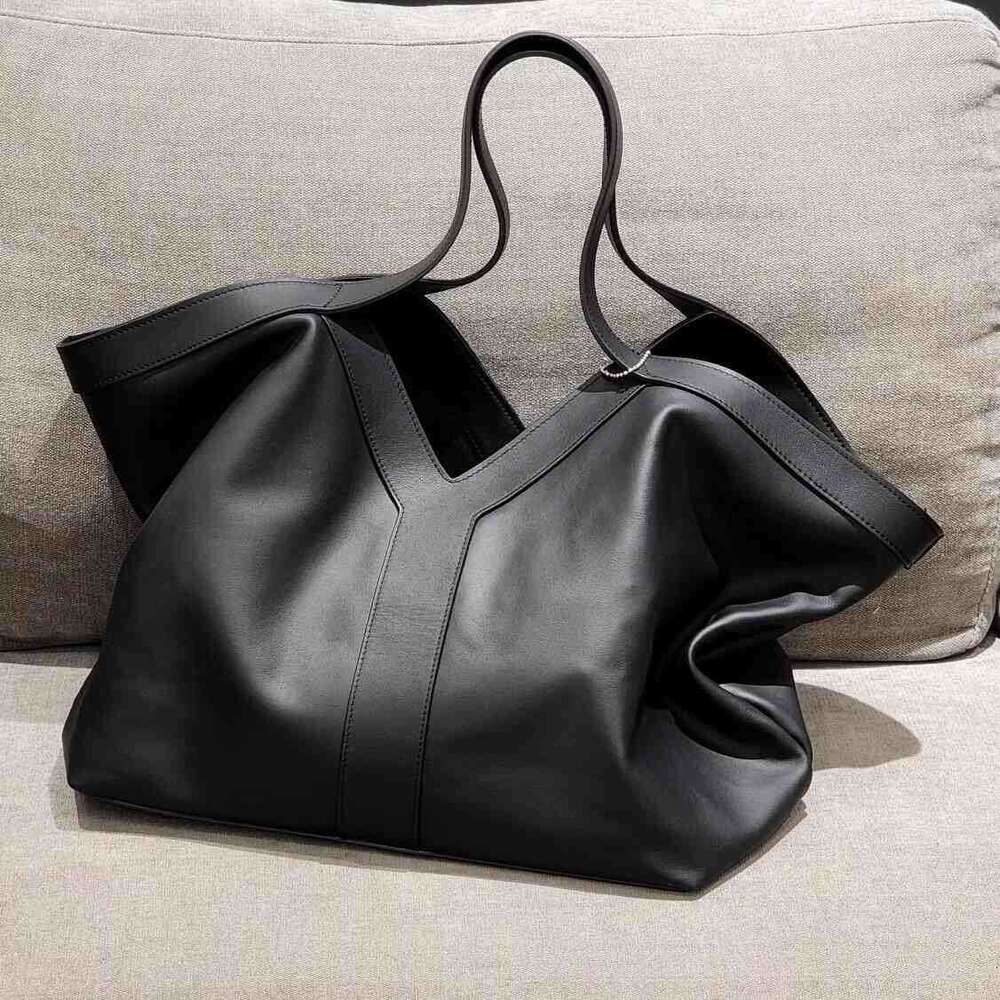 New Lazy Loose Feel for Women Y-Shaped Genuine Leather Tote Large Capacity Shoulder Handbag Commuter Bag