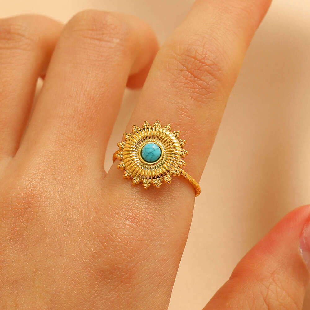 Luxury Irregular Open Ring Featuring Bold Turquoise Gemstones & Elegant Palace Aesthetic