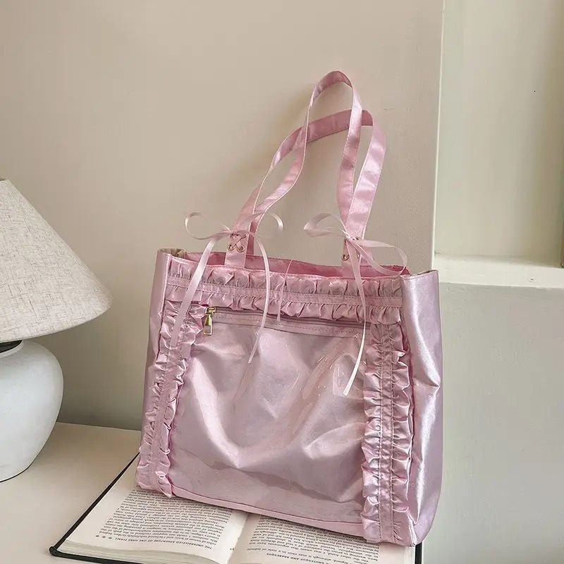 Anime Fashion Versatile Girls Strap Bowknot Transparent Splice Advanced Itabag Shoulder Bag SelfMade DIY Itabag 250605