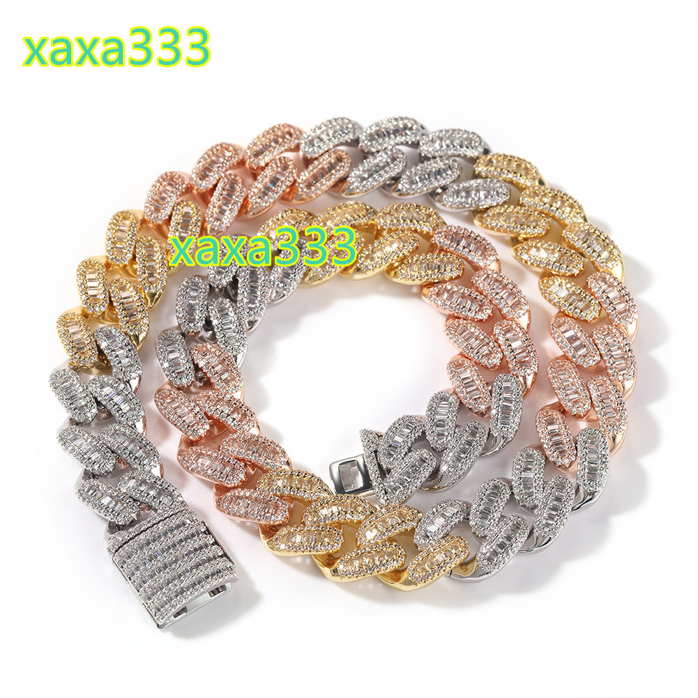 Mens Cuban Link Chain Miami Cuban Necklace Diamond Two Tone Trichroic Plated Brass Iced Out Hip Hop Jewelry Chain for Men