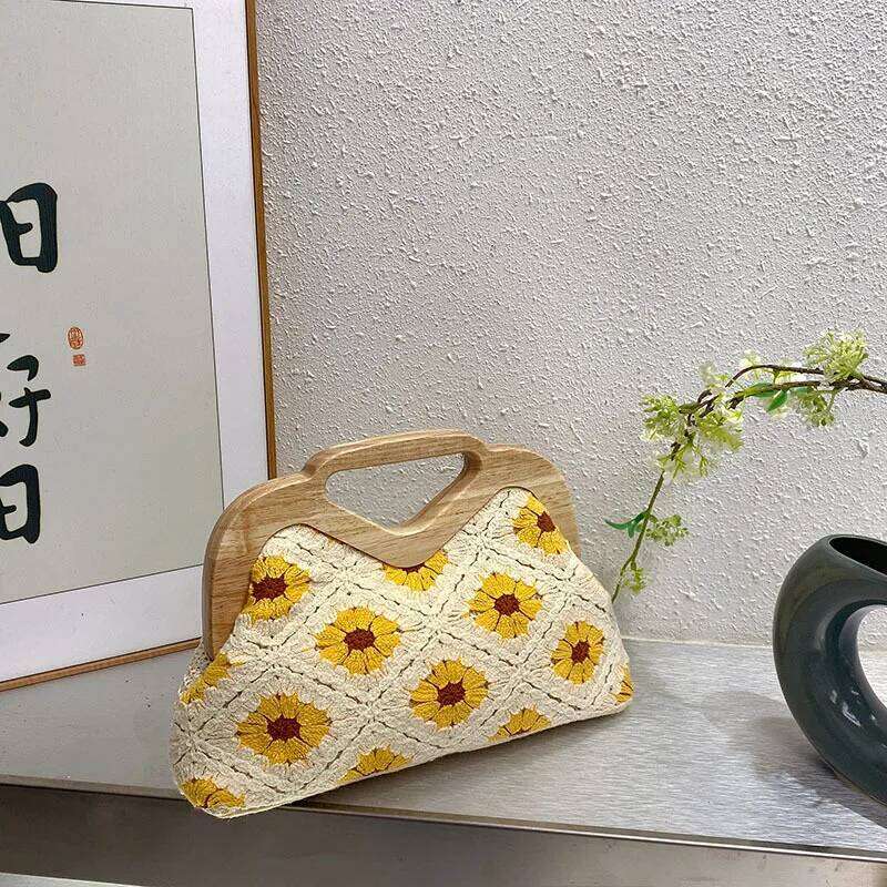 NEW Tote For Women Floral Crochet Large Capacity Vintage Multicolor Hollow Out Handbag Travel Shopping Bag