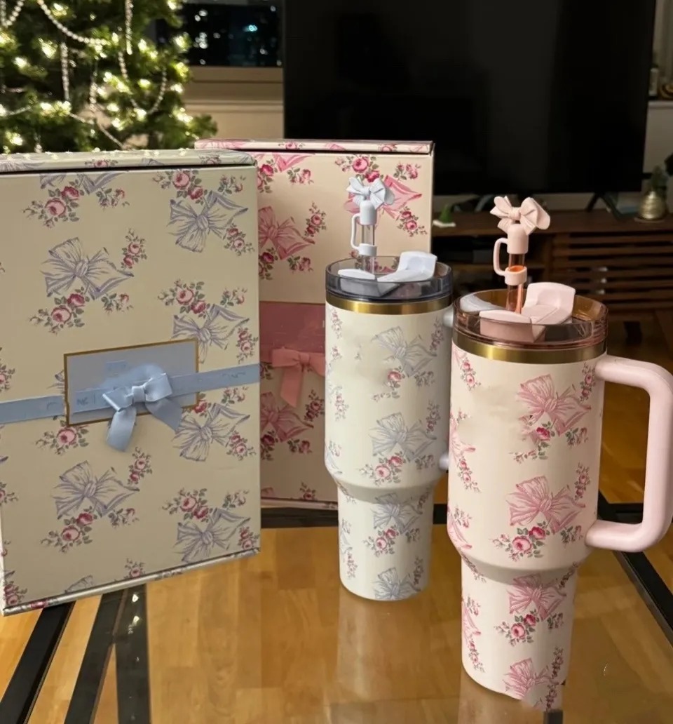 Blue Magnolia Tumblers 40oz Pink Rose Floral Cups Double Mugs H2.0 40oz Stainless Steel Tumbler Cups Big Capacity Water Bottles With Floral Boxes