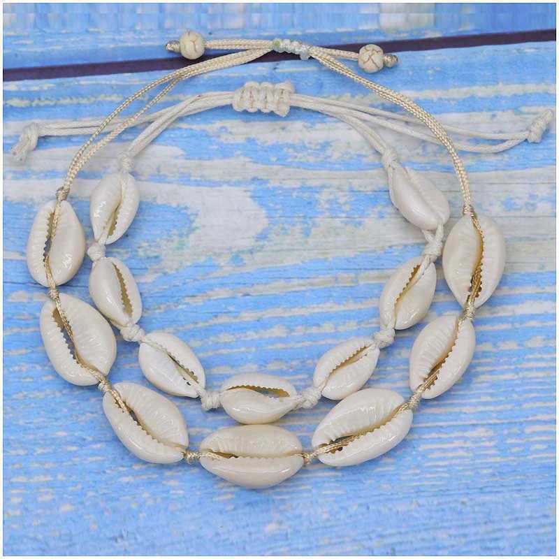 Natural Sea Shell Charm Bracelets Necklace For Women Men Summer Sandy Beach Handmade String Rope Hand-woven Shells Accessories Y250605