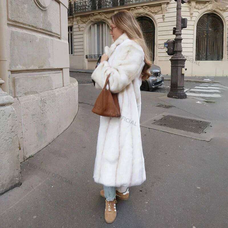 Neo Mint 2024 Winter Quality Long Faux Mink Coat Women High Street Furry Fur Jacket Brand Outerwear Overcoat
