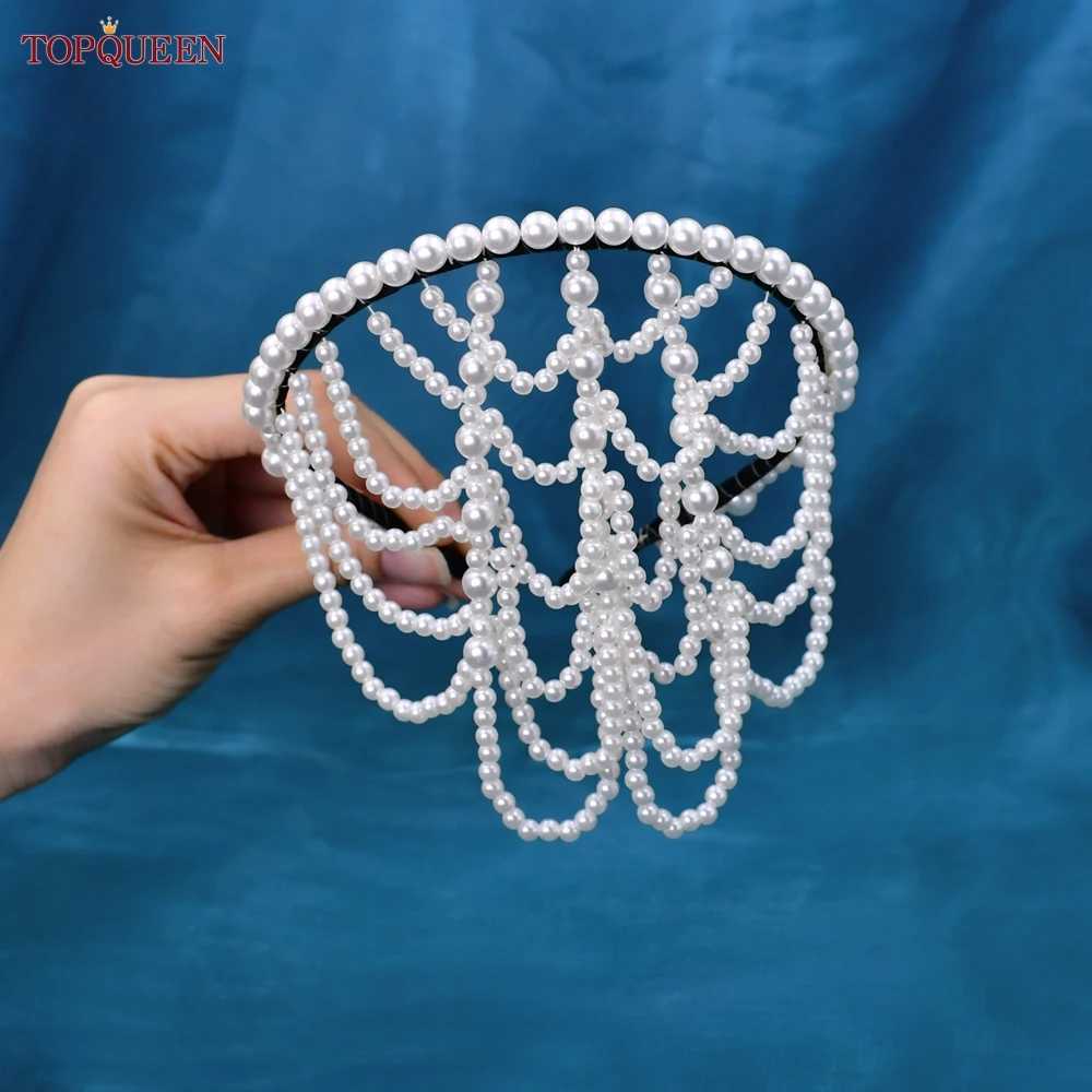 TOPQUEEN SA01 Elegant Pearls Hair Bands Accessories Headdress Luxury Bridal Crown Women Jewelry Hoop Daily Tassel Hairwear Z250605