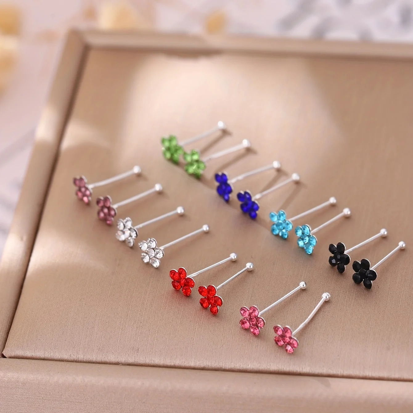 20pcs Colorful Plum Flower Rhinestone Nose Studs Elegant Cute Floral n Synthetic Zirconia Copper Material Perfect 250605