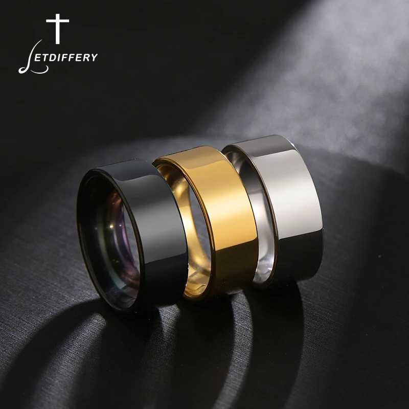 Letdiffery 8mm Smooth Men Rings Simple Stainless Steel Women Couple Jewelry Birthday Gifts W250606