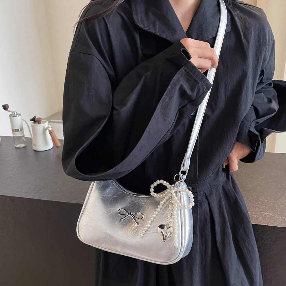 Burgundy Bow One Shoulder Bag for Women Chic High Grade Texture Zipper Armpit Bags Daily Working Commute Crossbody Packs 250605