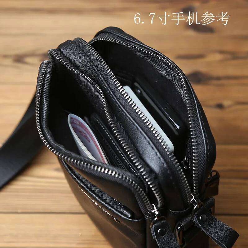 NZPJ Genuine Leather Shoulder Fashionable Top Layer Cowhide Crossbody Bag, Trendy Vertical Men's Mobile Phone Bag