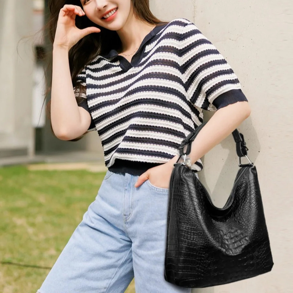 Two Layers Alligator PU Leather Hobo Underarm Bags Lady Fashion Shoulder Crossbody Hand for Women Handbags Top Quality Sac 250605