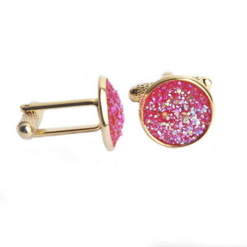 Simple Fashion Shirt Cufflinks for Men Drusy Rhinestones Cuff Links Round Sleeve Button Christmas Gifts Mens Cuff link Gemelos W250606