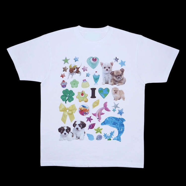 Summer Y2K Print Short Sleeve Crew Neck Top Personality Dark Cute Puppy INS Loose T-Shirt