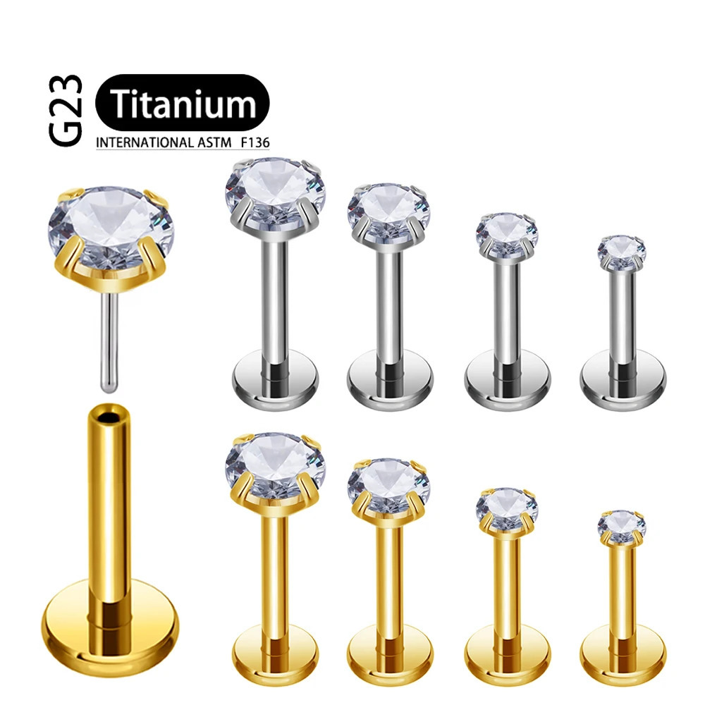 1/10Pcs ASTM 36 18G/16G Threadless Push Pin Labret Stud CZ Cartilage Earring Helix Tragus Nose Stud Piercing 250605