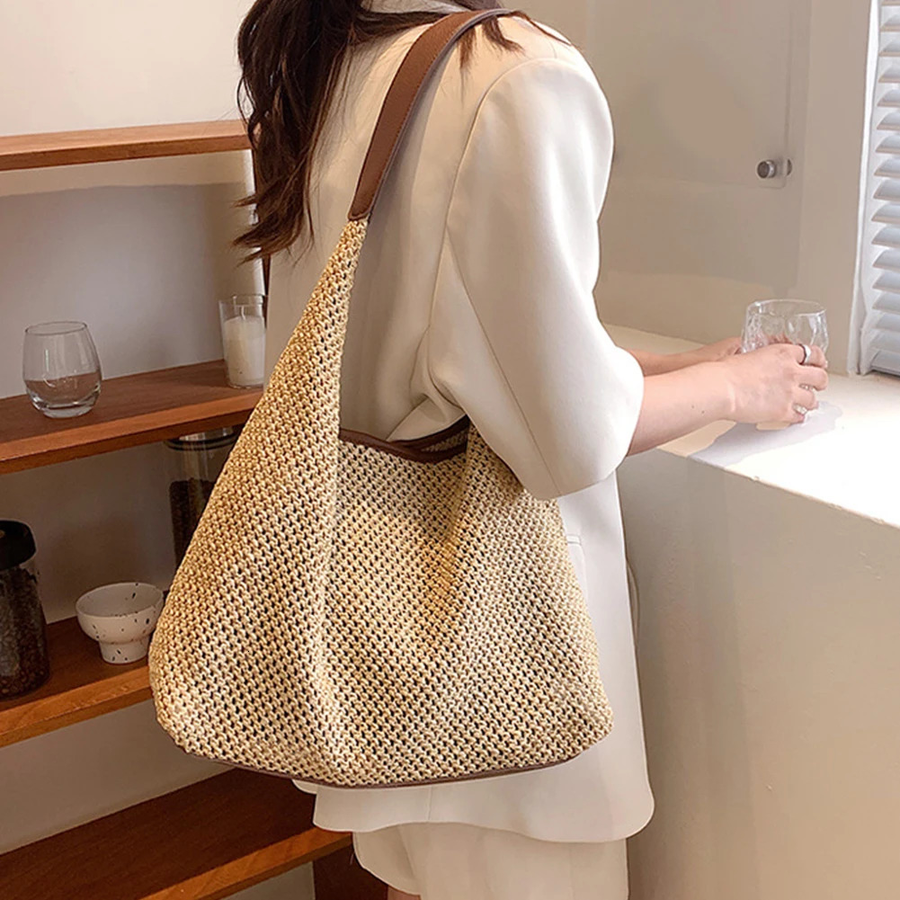 Straw Tote Bag for Women Raffia Shoulder Top Handle Clutch Purse Boho Rattan Woven Handbags Summer Beach 250605