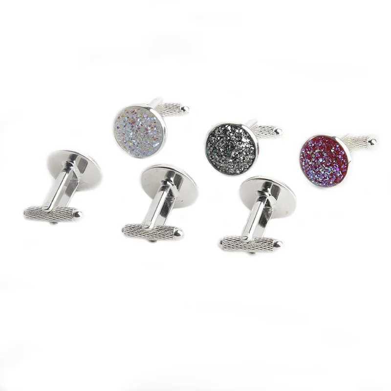 Round Multicolor Rhinestone Cufflinks Mens Simple Cuff Button Luxury Jewelry for Man Enamel Shirt Cufflink Sleeve Accessories W250606