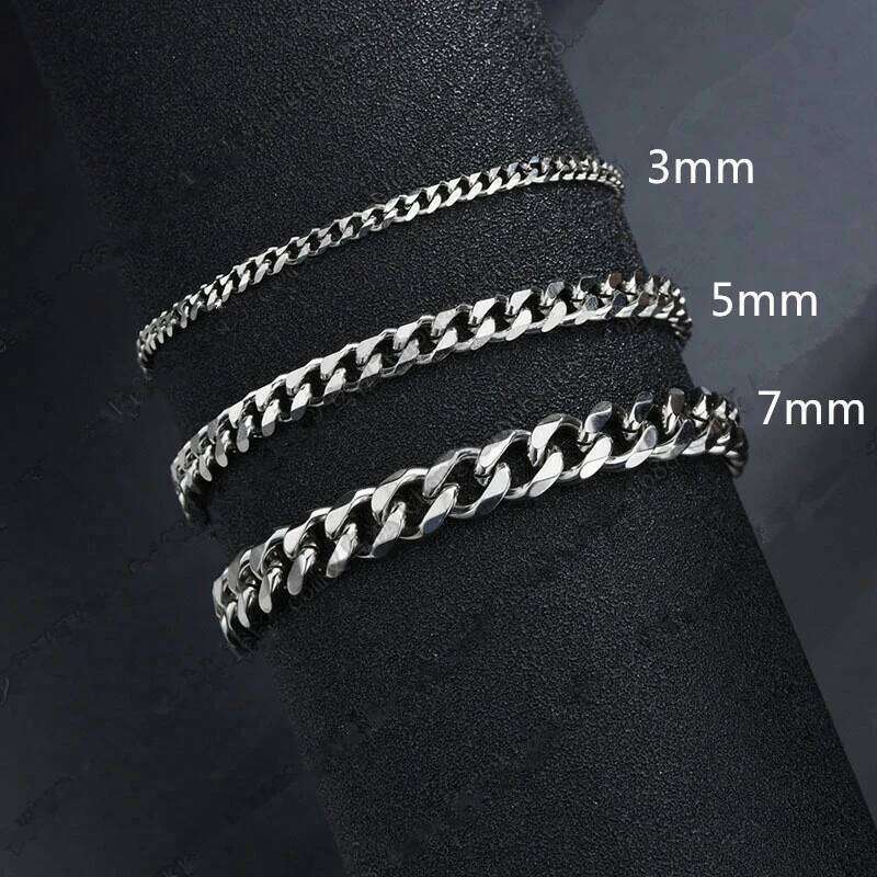2024 New Trendy Cuban Classic Stainless Steel 3/5/7Mm Width Chain Bracelet For Men Women Jewelry Gift