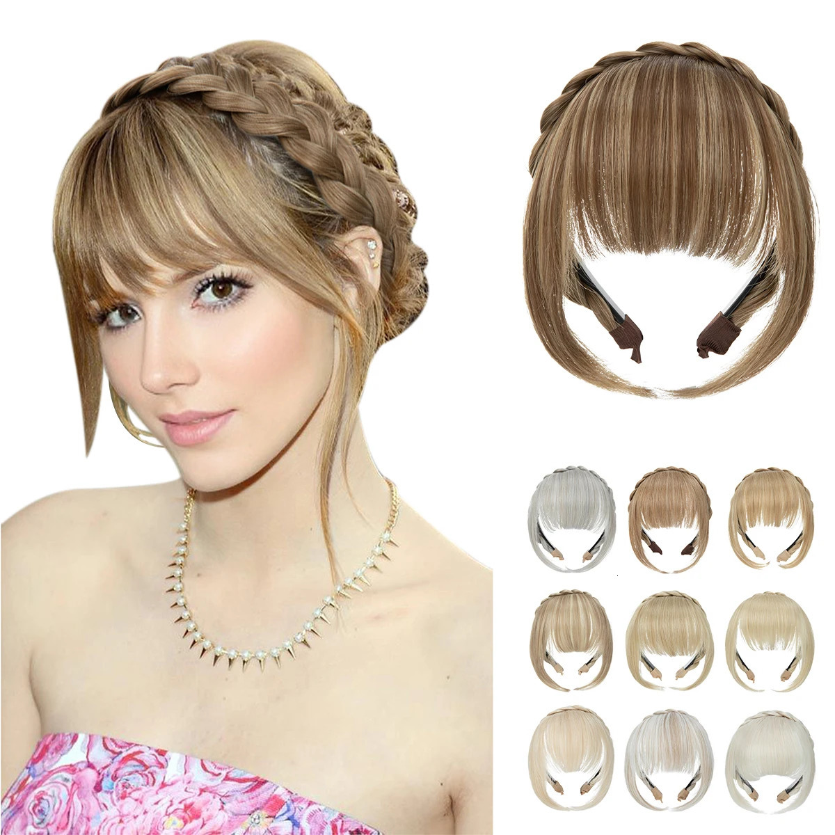 Synthetic Headband Bangs Extension Fake Hair Blunt Fringe with Long Sides For Women Natural Flase Black Brown Blonde Bang B12 250529