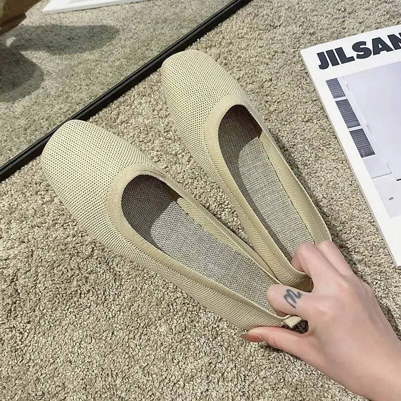 Ddmyoutdoor Stretch Knit Fabric Spring New Women Flat Heel Anti Skid Ballet Flats Shoes Slip On Breathable Loafer Femalehj Outdoor Shoes