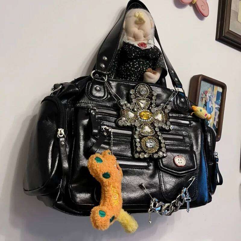 MBTI Y2k Womens Handbag Black Punk Gothic Cross Vintage Shoulder Haruku Style Original Exquisite Female New Aesthetic Bag