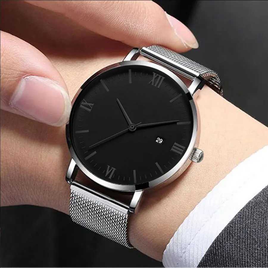 Fashionable business mens watch ultra-thin mesh belt Roman pattern trendy simple mens and womens quartz watch Y250605