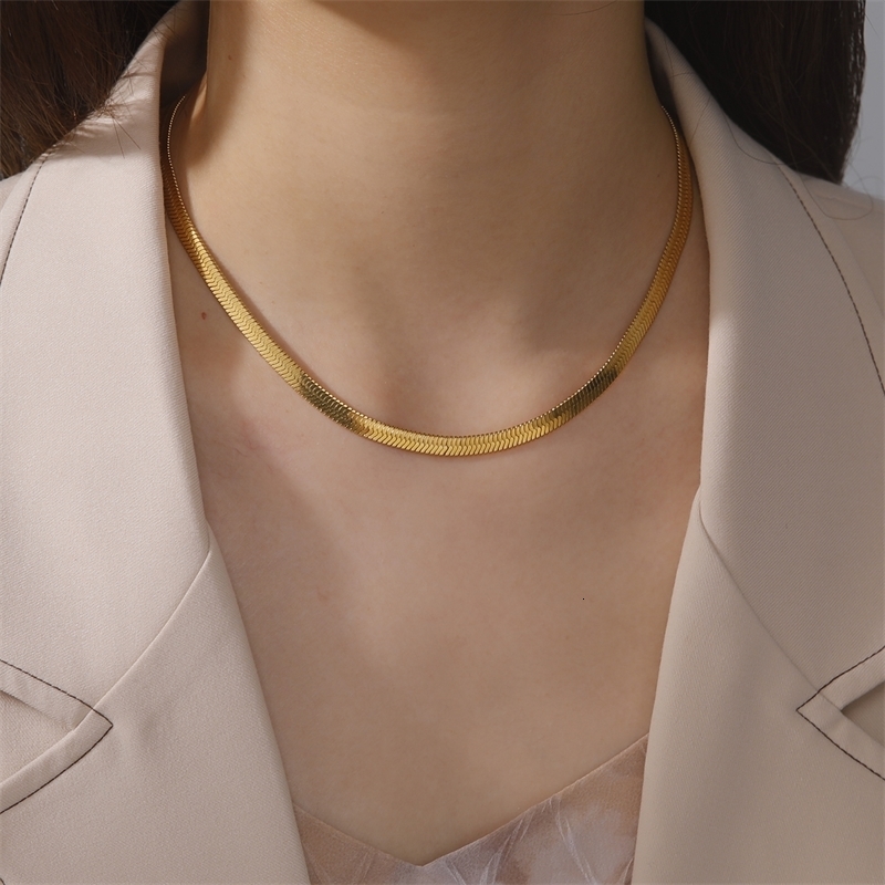 Stainless Steel Snake Chain Necklace for Women Men Gold Color Herringbone Choker Neck Chains 2025 Trend Jewelry Gift y250519