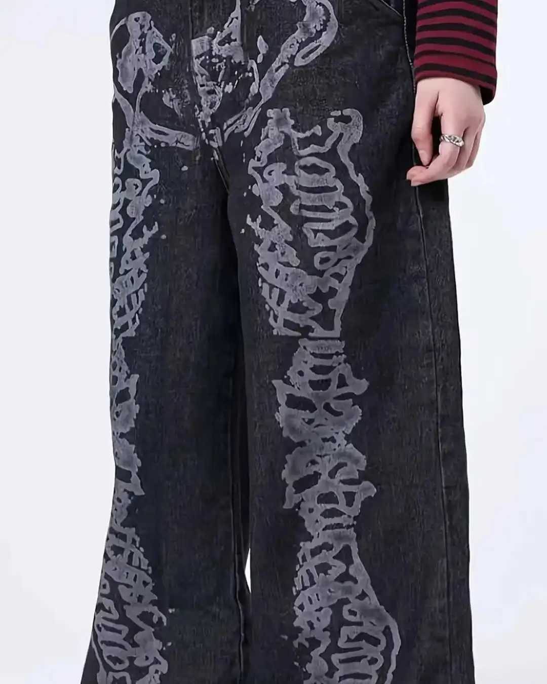 Y2K Fashion Skull Pattern Washed Gray Baggy Jeans Men Women Harajuku Hip Hop Skateboard Pants Street Straight leg Denim Pants Z250605