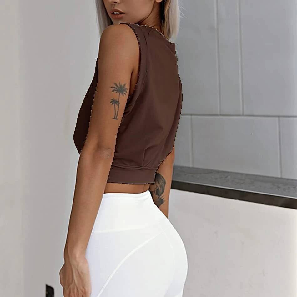 Women's Casual Fashion Crop Top Yoga Cute Sleeveless Workout Tops Gym Running Shirts Outdoor Fiess Loose T-shirt