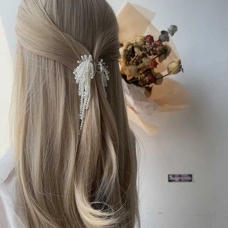 2024 New Arrival Light Luxury Imitation Pearl Tassel Small Grip Clip Handmade Crystal Clip Trendy Water Drop Women Hair Jewelry Z250605