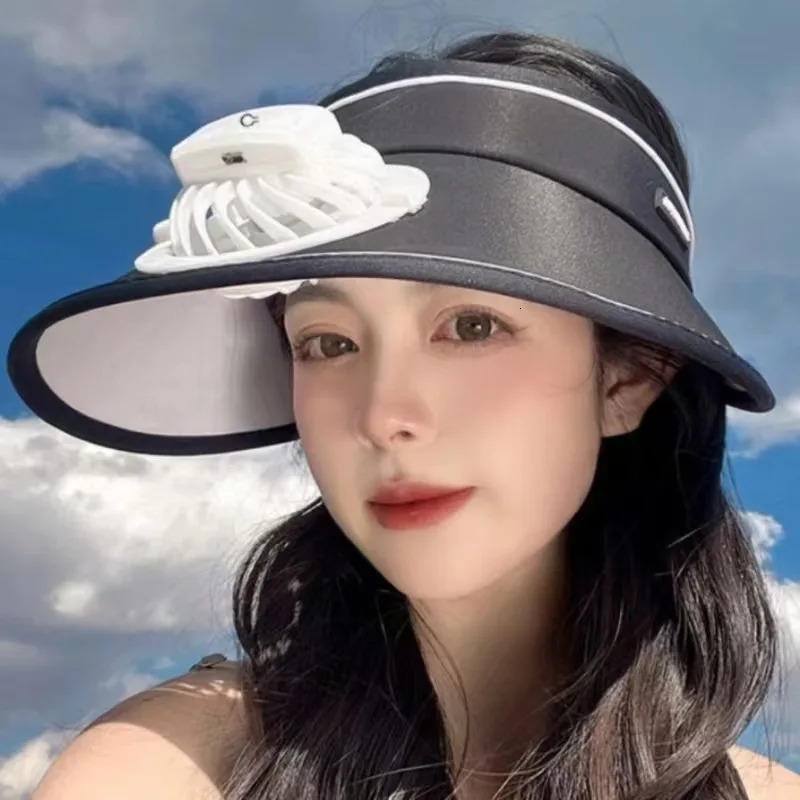 Summer Large Brim Empty Top Sunscreen Cap USB Fan Hat for WOMENS Leisure Outdoor Sports Travel Cycling Sun Hat Beach Fan Cap 250603