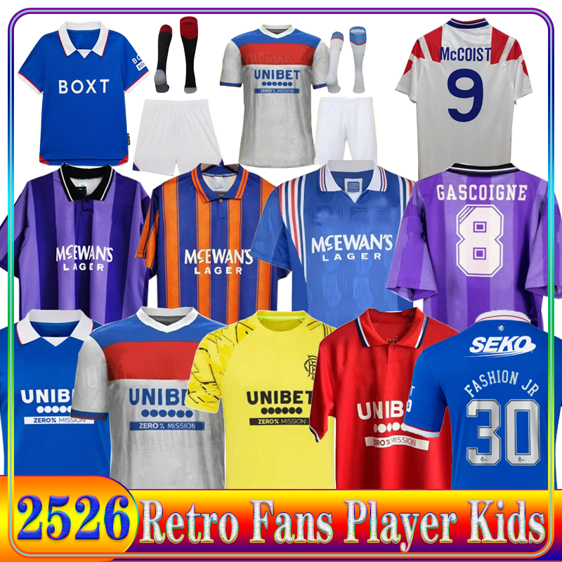 25 26 Glasgow RangersSoccer Jerseys Retro home shirt away Glasgow COLAK ROOFE LUNDSTRAM HAGI BARKER MORELOS TAVERNIER KENT TILLMAN 3RD Football man kids kit