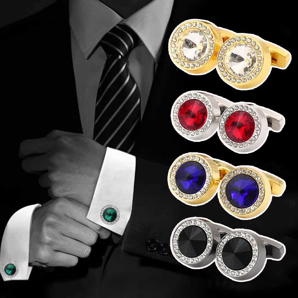 Luxury Delicate Jewelry Mens Cufflinks Crystal Round Crystal Cufflinks Wedding Party Cufflink French shirt Cuff Buttons W250606