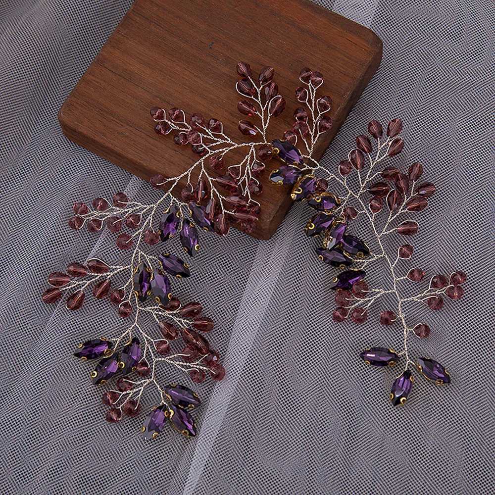 Blue/Pink/Purple Rhinestone Leaves Headbands Bride Wedding Hair Jewelry Accessories Super Fairy Beads Hairbands Headpieces Z250605