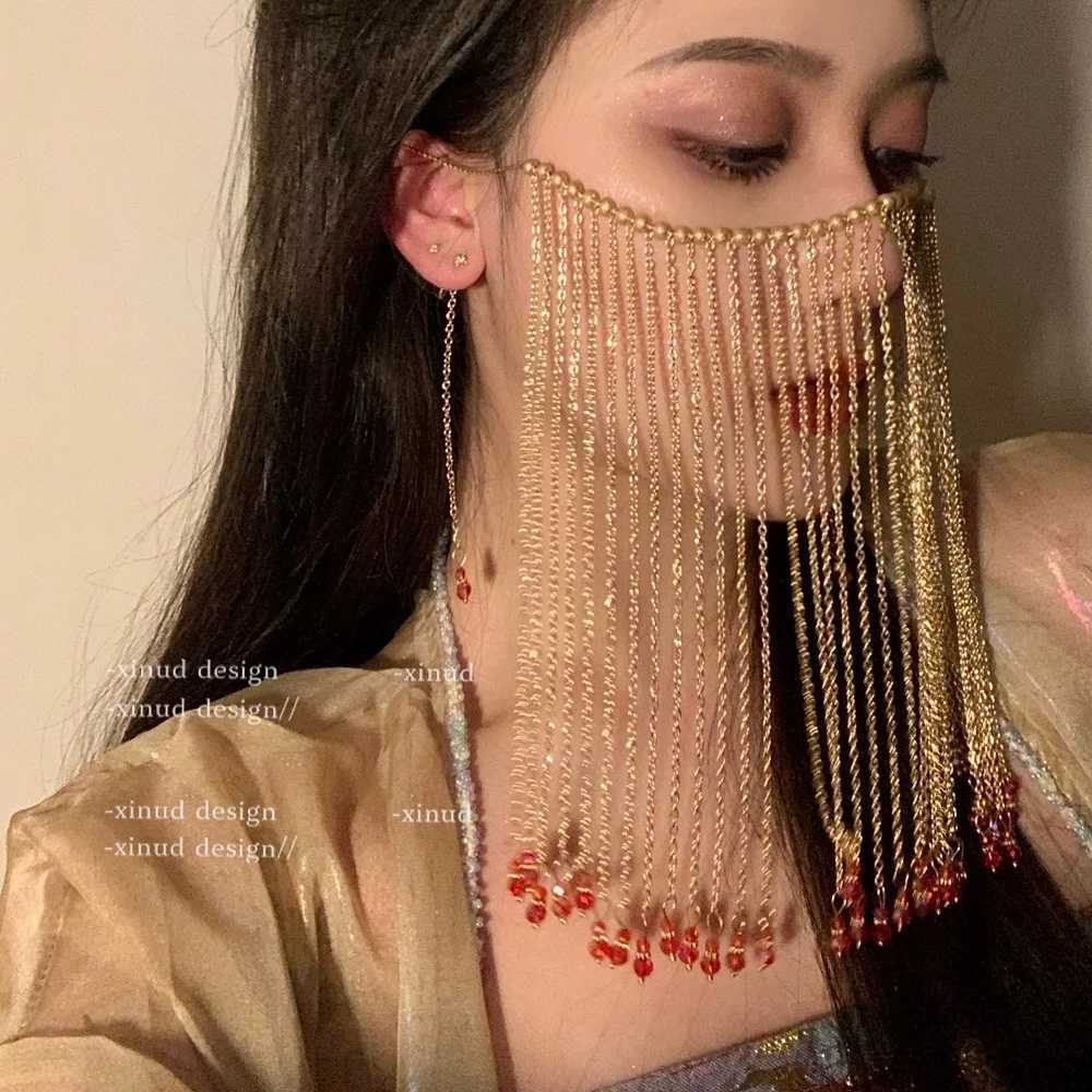 Chinese Style Face Curtain Vintage Hanfu Hair Accessories Girl Long Pearl Mask Masquerade Step Shake Ears Hanging Retro Jewelry Z250605