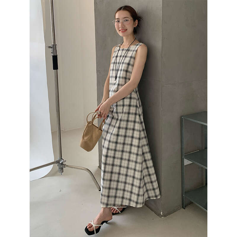 THE MIND Tencel Linen Folded Tank Top Dress 2025 Summer New High Waist Slimming Skirt 023AX