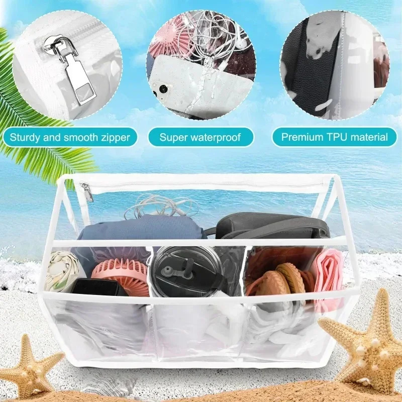EVA Rubber Waterproof Shopping Basket Beach Pool Transparent Insert Jelly Tote Bag Waterresistant divided inner pocket 250605