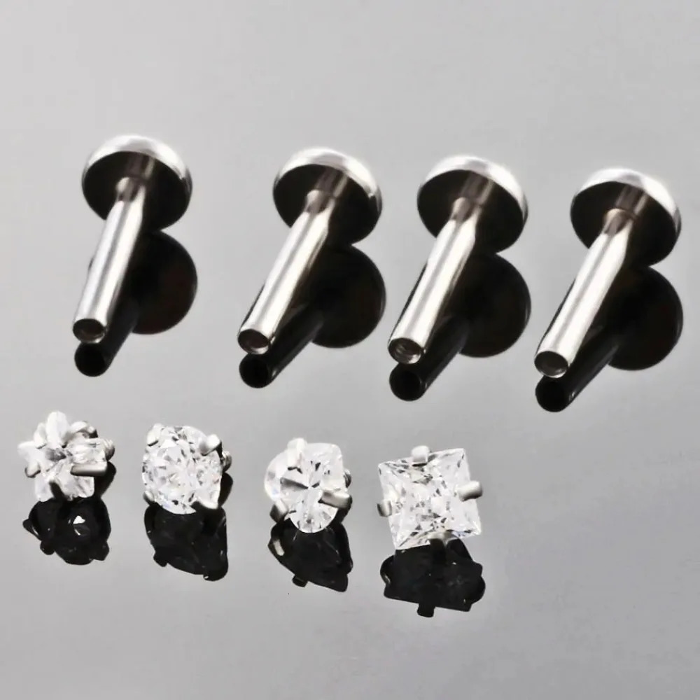 3X Varies Shape Zircon Internally Threaded Labret Ring 8mm Steel Bar Ear Tragus Monroe Lip Nose Stud Piercing 16g 250605