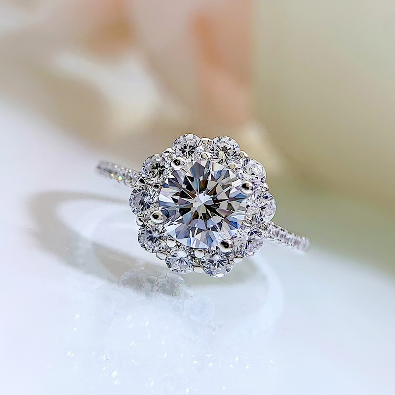 Choucong 1CT Round Cut Moissanite Diamond Sparkling Luxury Jewelry Soild 100% 925 Sterling Silver Party Eternity Women Engagement Flower Ring For Love