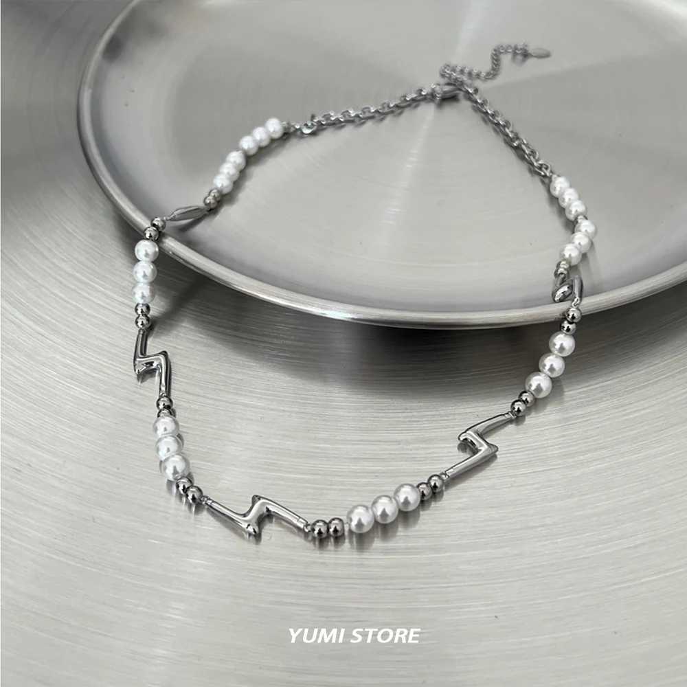 Hip Hop Pearl Splicing Lightning Necklace For Men Women Fashion Irregular Collar Choker Jewelry Unisex Accessories Wholesale Y250605