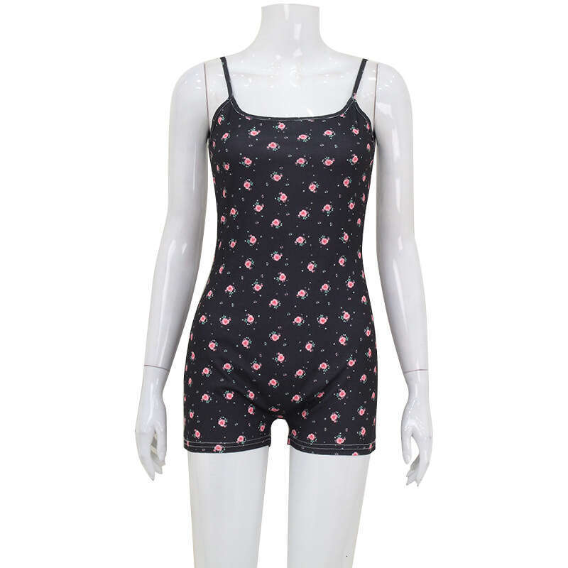 Women's Printed Strapless Off-Shoulder Tie Sexy Hot Girl Shorts Casual Jumpsuit B5