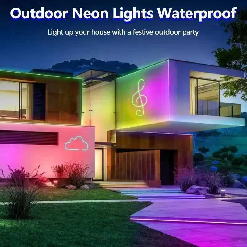 Neon LED Lights Strip 24V RGB Neon Flexible Tape Control With Bluetooth App 15M 10M 20M 30 Meters Childrens Room LED Wall Light Z250605
