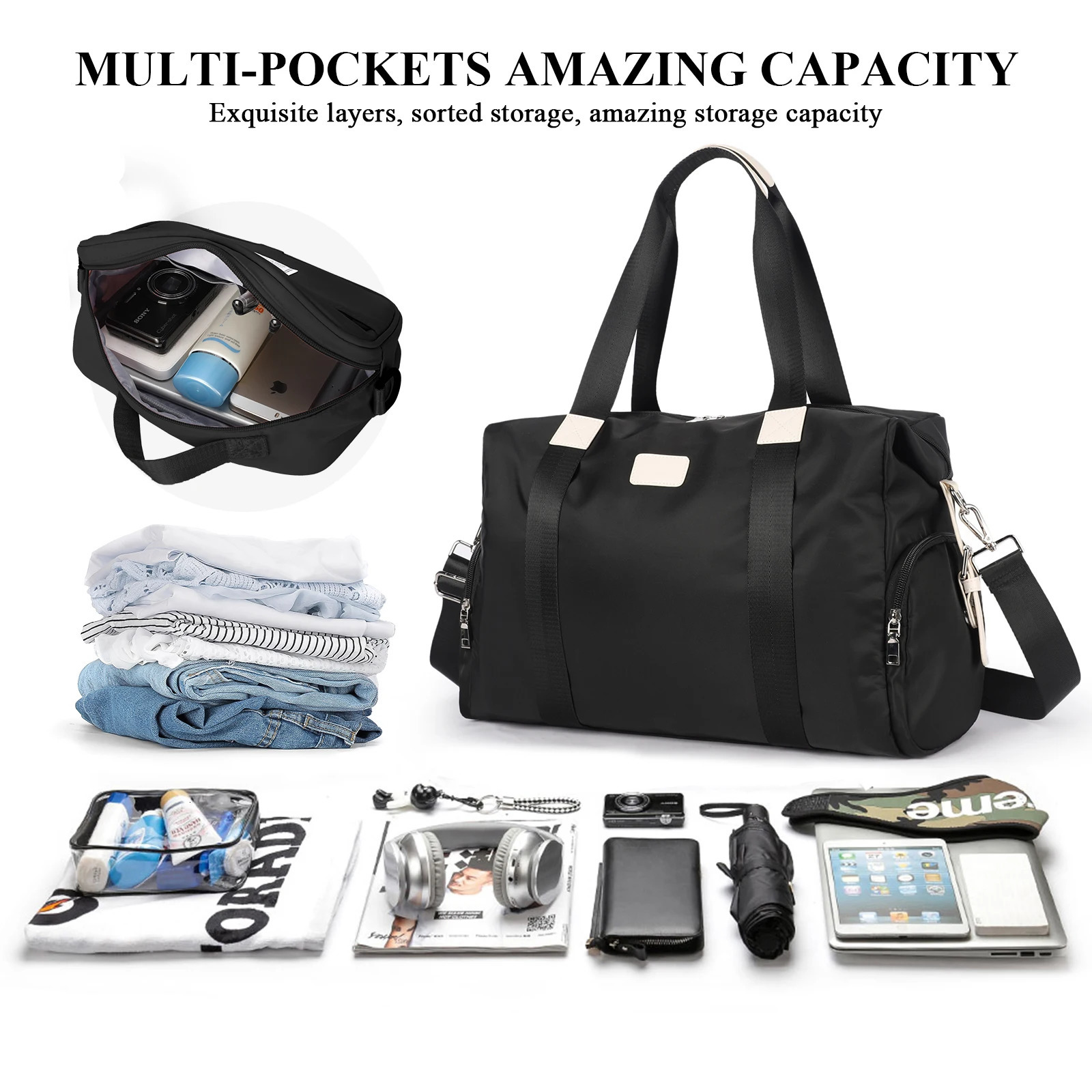 Exercise bag dry-wet separation large-capacity short-distance travel bag womens sports bag mens luggage bagblack 250605