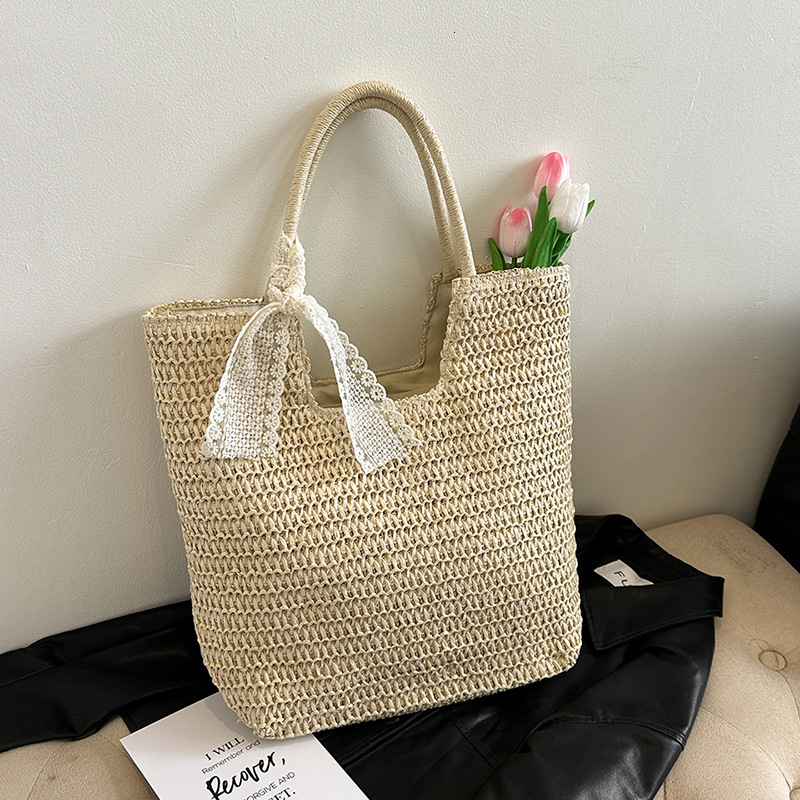 Cross border beach vacation style straw bag fashion large capacity leisure straw bag woven bag designer women's shoulder bag