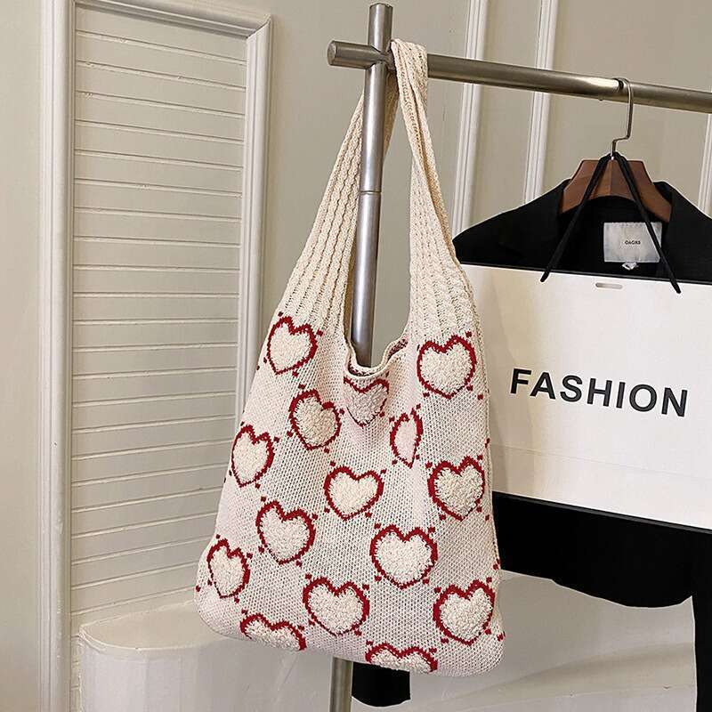 Large Capacity New INS Striped Wave Tote Niche Knitted Fashion Commuter Versatile Shoulder Bucket Bag B5