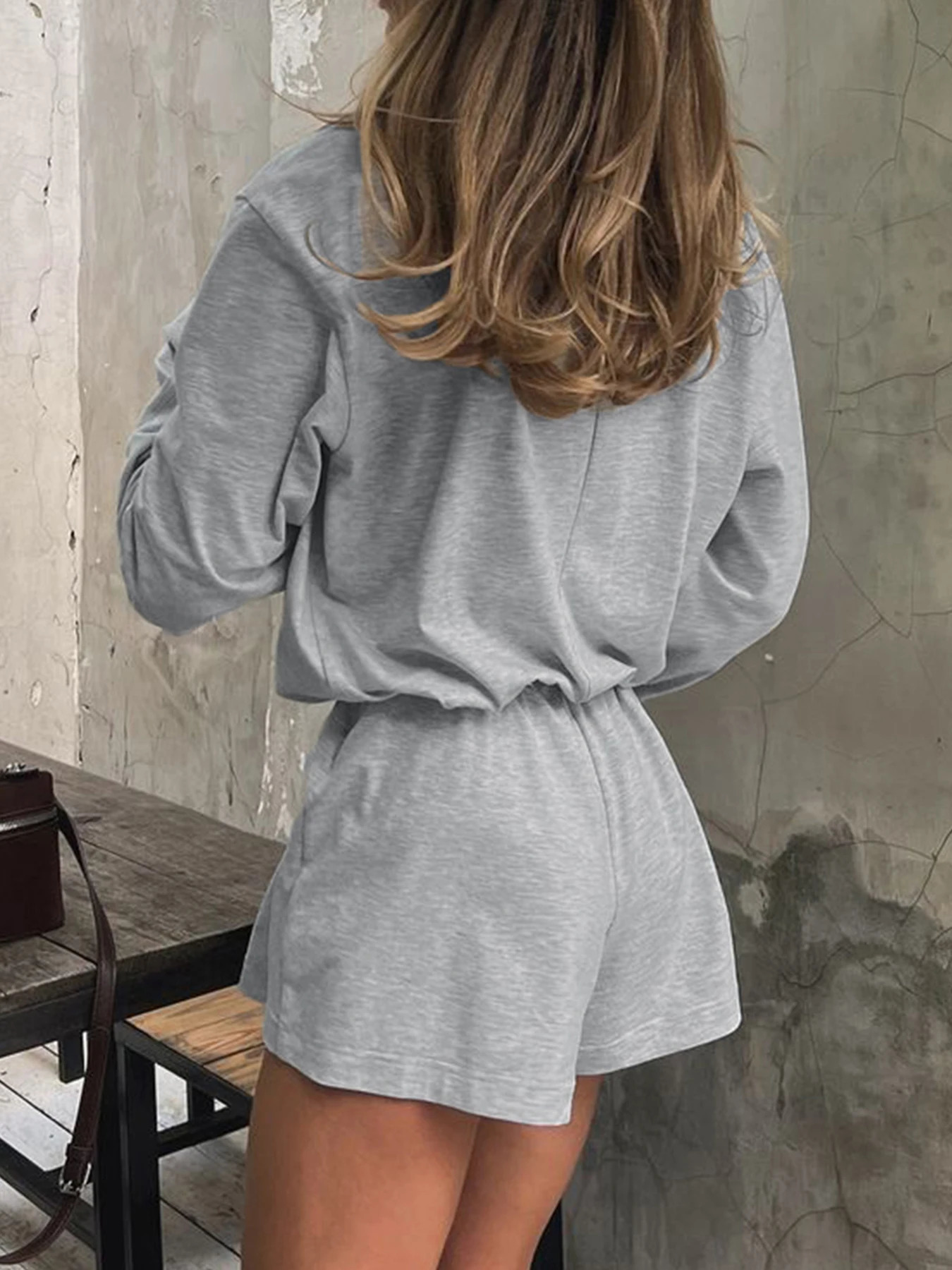 Weekeep Streetwear Gray Loose Rompers Fashion Button Up Full Sleeve Women Playsuits y2k Aesthetic Ladies Solid Outfits Harajuku 250603