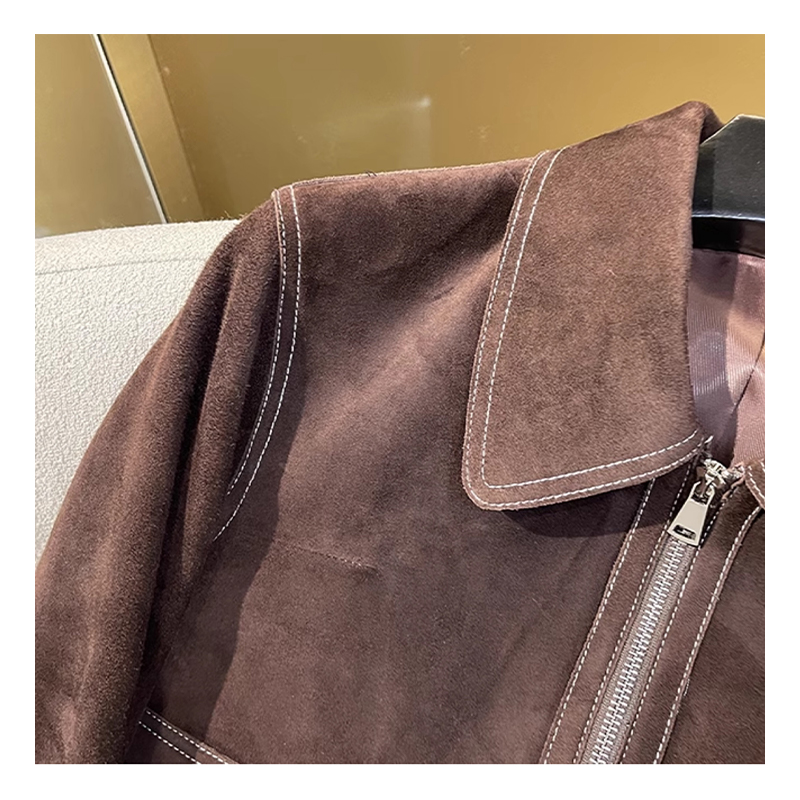 Top layer sheepskin suede genuine leather jacket