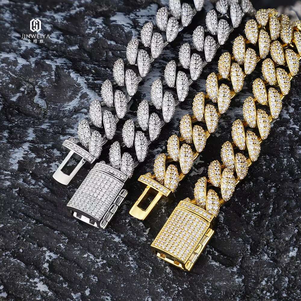 Mens Hip Hop Necklace with 18K Gold Plating Pass Diamond Test GRA Moissanite Diamond Sterling Silver Cuban Link Chain