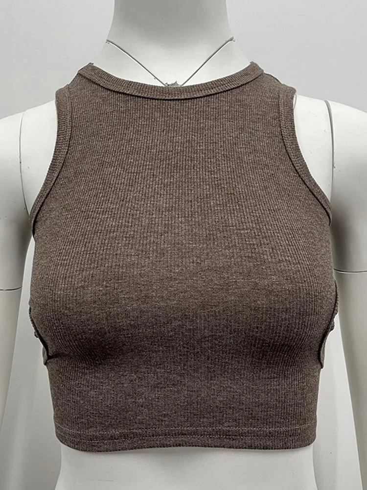 Summer Solid Color Sleeveless T Shirt Womens Side Hole Knitted Tops Knitted Tops Basic Wear Streetwear 250605