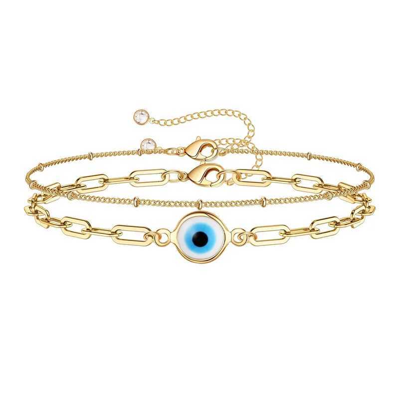 Handmade Good Luck Stainless Steel Fashion Turkish Evil Eye Gold Color Bracelet Chain For Women Men Jewelry Party Gift W250606