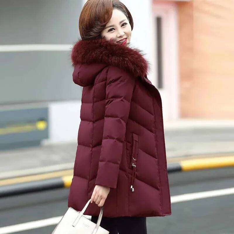 Size 5XL Mother Winter Coat With Fur Collar Elderly Cotton Womens Thicken Down Padded Jacket Hooded Parka